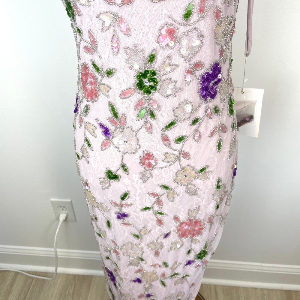 Mac Duggal Embellished Lace Sleeveless V Neck Gown Lilac Multi 10893 Size 4 New - Picture 6 of 16